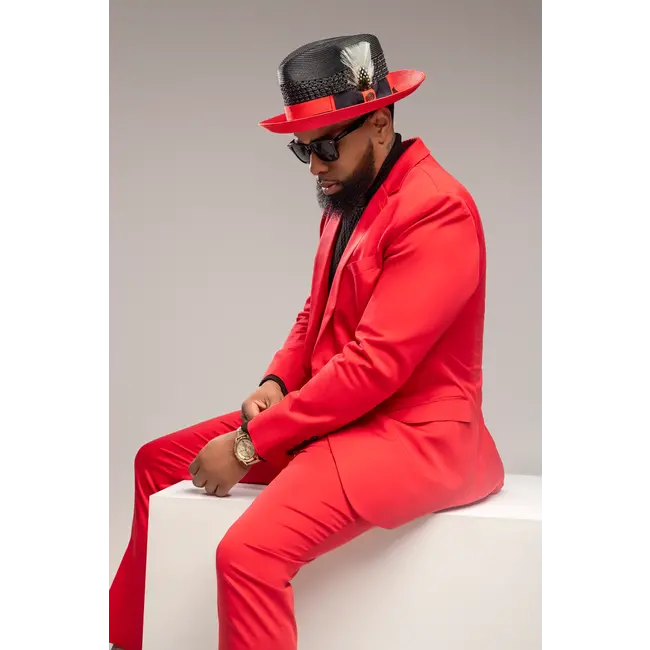 Belvedere Collection 2-Tone Straw Fedora Black&Red