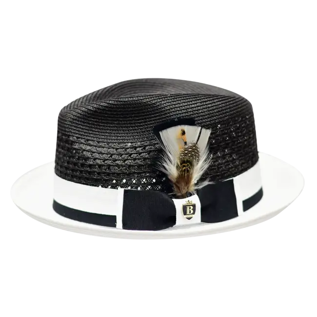 Belvedere Collection 2-Tone Straw Fedora Black&Red