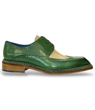 Emilio Franco 'Orlando' Green/Bone Calf-Skin Leather Oxfords Shoes
