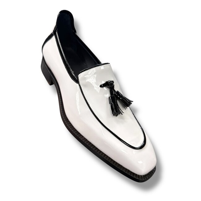 Duca Fano White Black Patent Calf Skin Leather