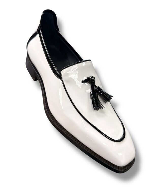 Duca Fano White Black Patent Calf Skin Leather