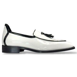 Duca Fano White Black Patent Calf Skin Leather
