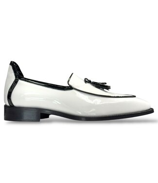 Duca Fano White Black Patent Calf Skin Leather