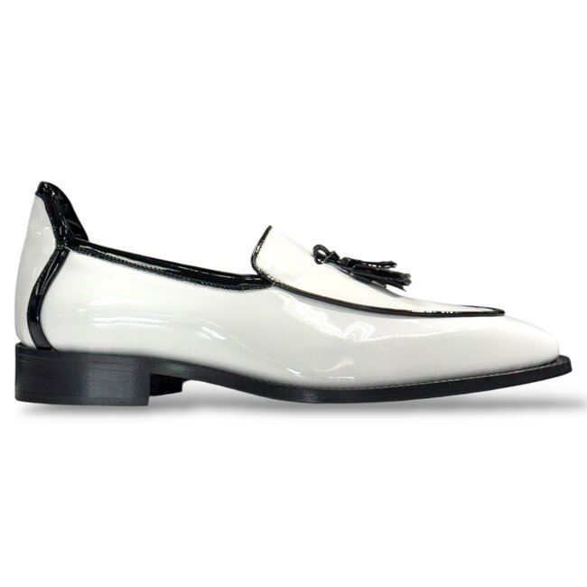 Duca Fano White Black Patent Calf Skin Leather