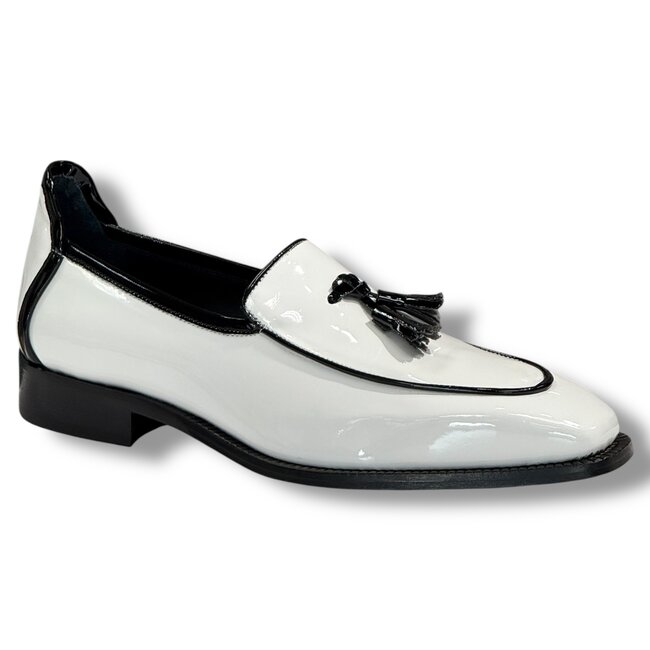 Duca Fano White Black Patent Calf Skin Leather