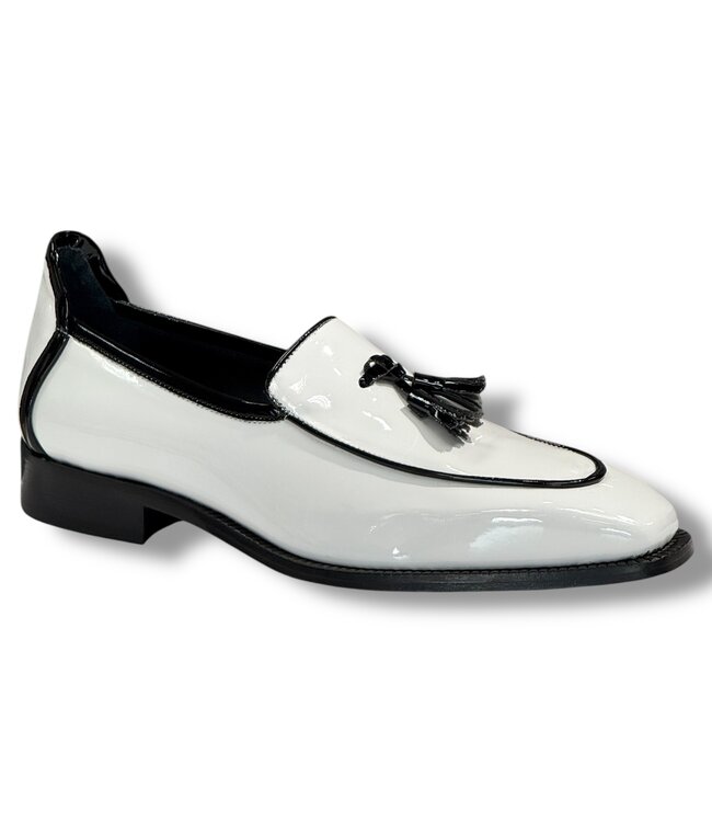 Duca Fano White Black Patent Calf Skin Leather