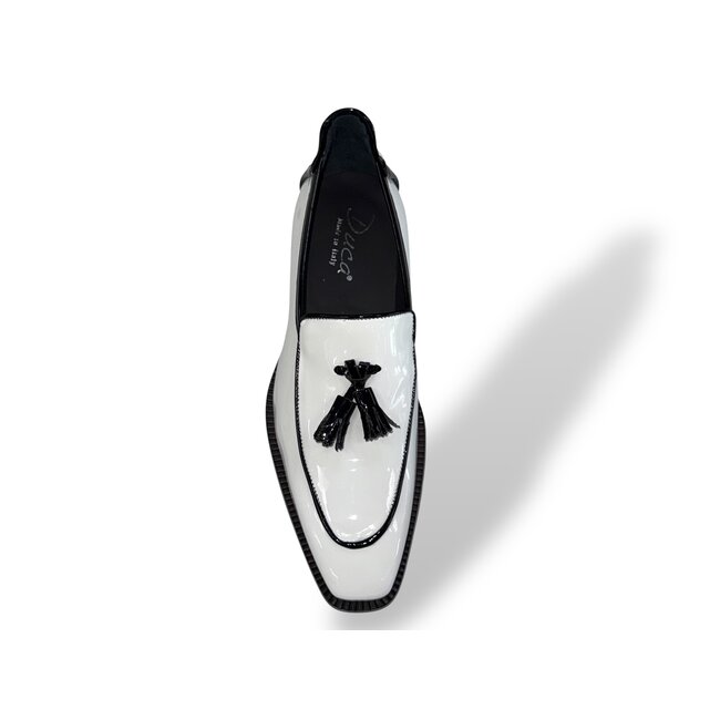 Duca Fano White Black Patent Calf Skin Leather