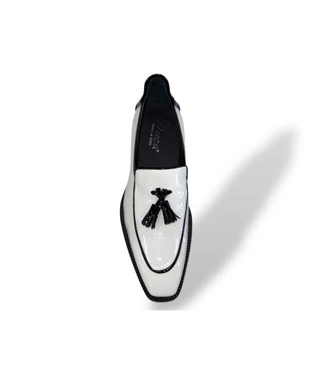Duca Fano White Black Patent Calf Skin Leather