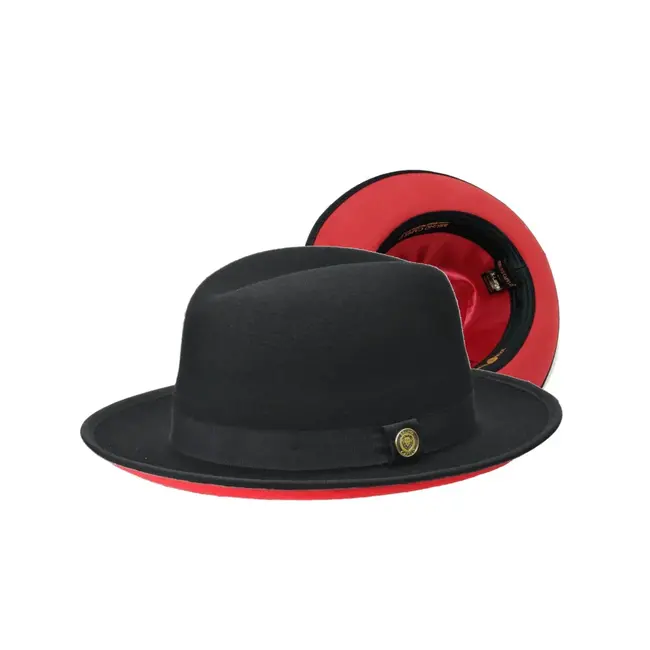 Princeton Black Wool Felt Red Bottom Fedora Hat Snap Brim