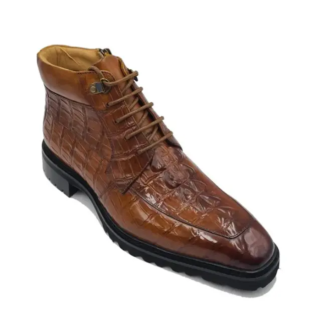 Men's Lace-up Boots Alligator Embossed