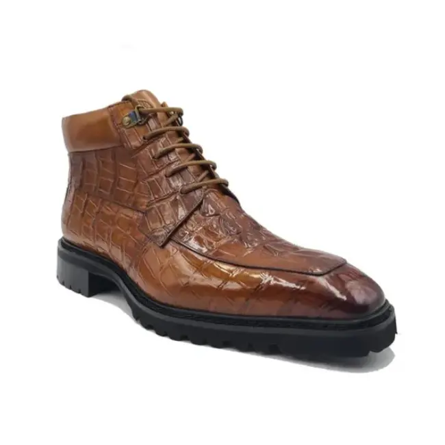 Men's Lace-up Boots Alligator Embossed