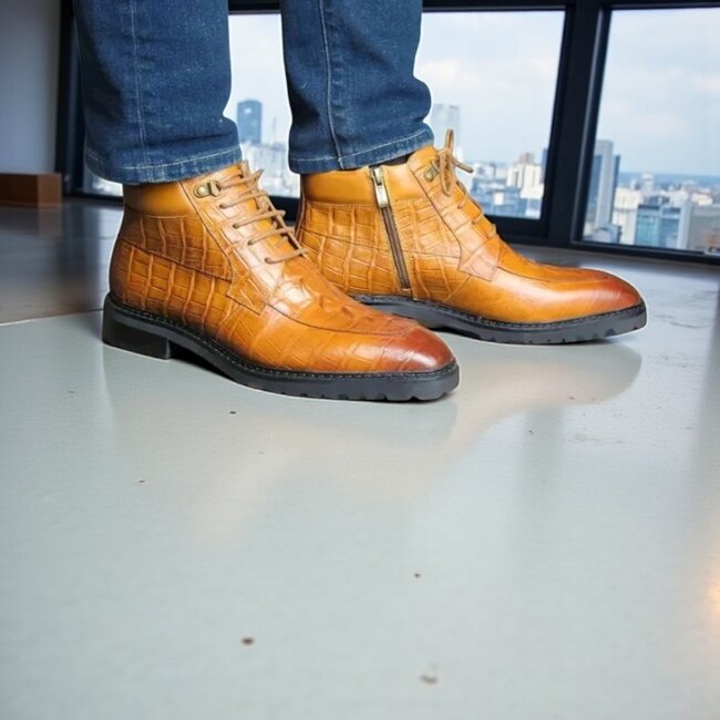 Men's Lace-up Boots Alligator Embossed