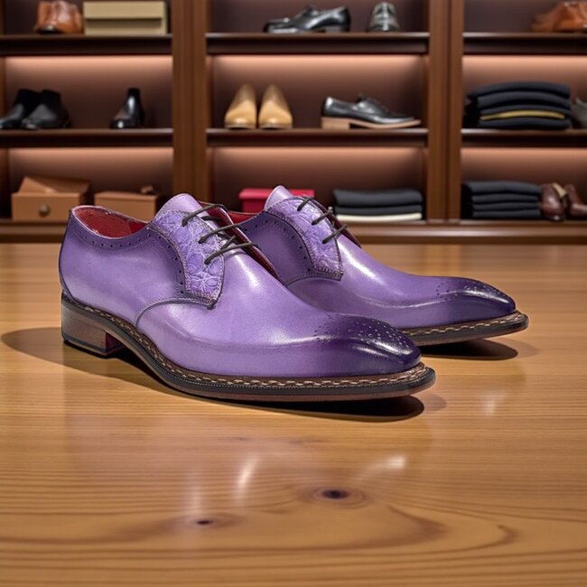 Fennix Tyler Calf and Alligator Lace-up Shoes Purple