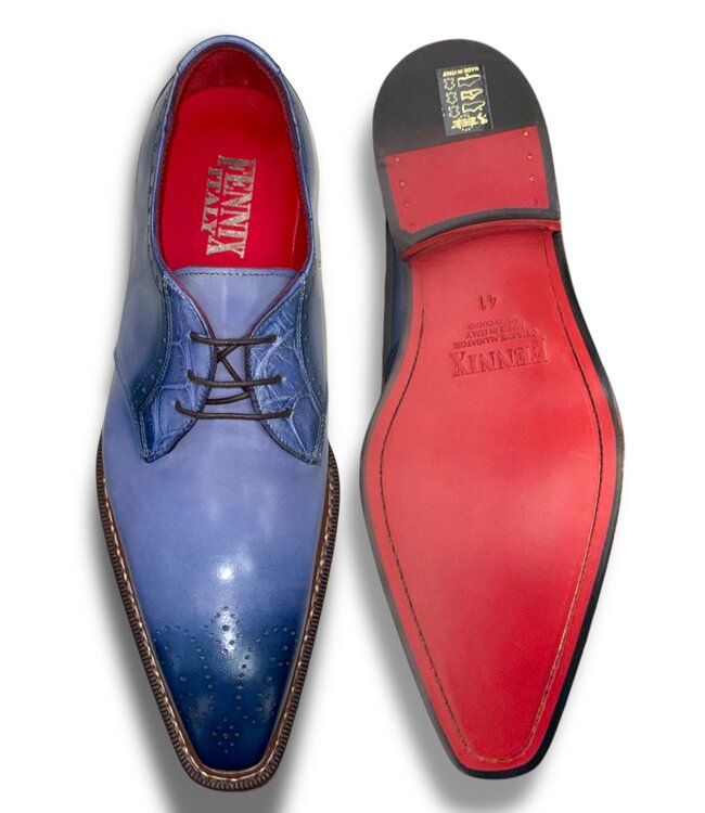 Fennix Tyler Calf and Alligator Lace-up Shoes Light/Blue