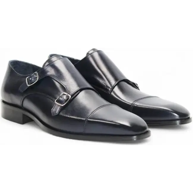 Firmani "Percy" Navy Shoes Double Monk Strap