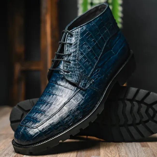 Caiman Belly Navy Blue Ankle Boot