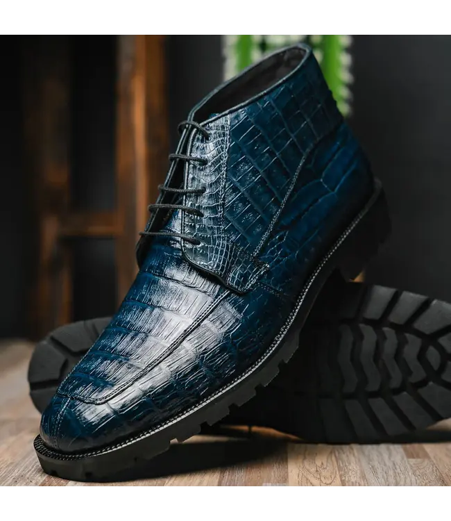 Los Altos Caiman Belly Navy Blue Ankle Boot