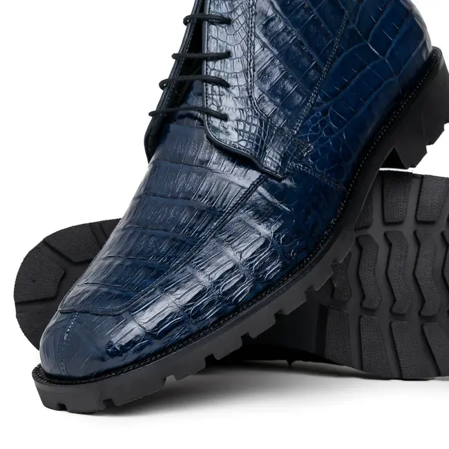 Caiman Belly Navy Blue Ankle Boot