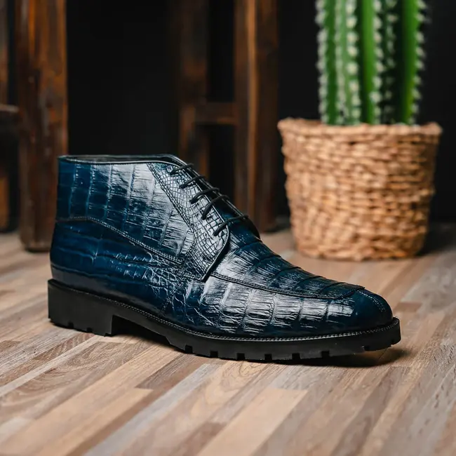 Caiman Belly Navy Blue Ankle Boot