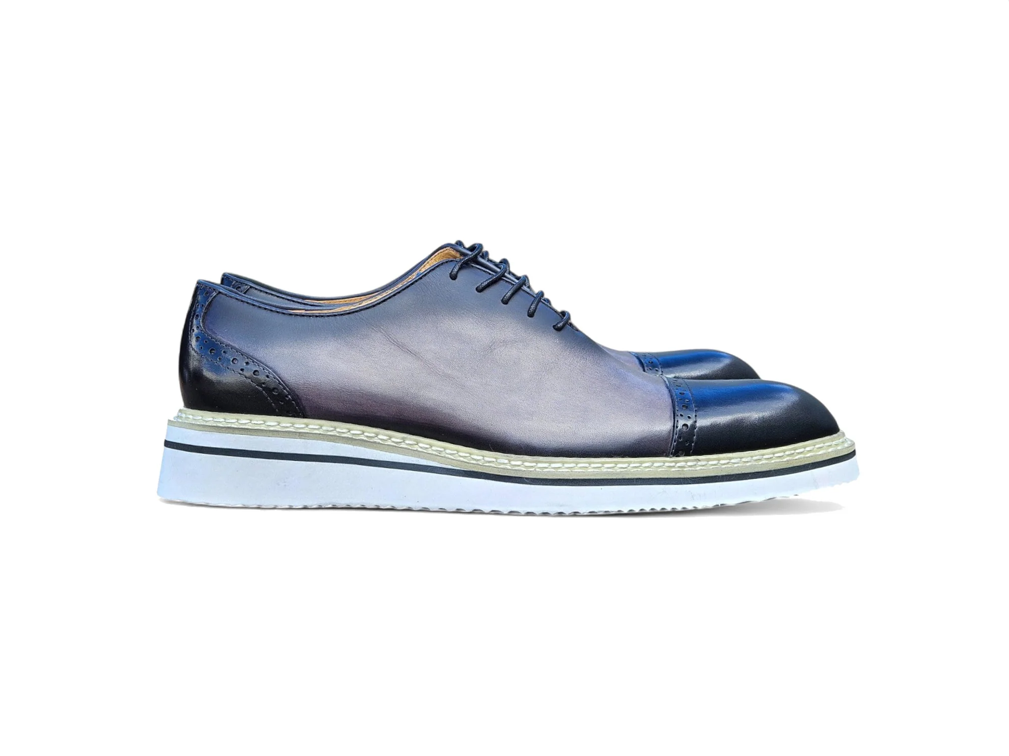 Carrucci Capper Mens 9 Brown Blue/grey Two Tone Leather Dress Shoe Gorgeous Two Tone Oxford Wingtip - Carrucci Shoes main image 3