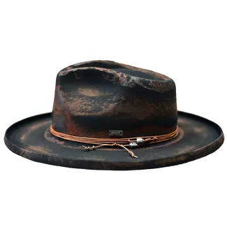 Bruno Capelo ORLEANS  WOOL FELT DISTRESSED FEDORA HAT WIDE PENCIL CURL
