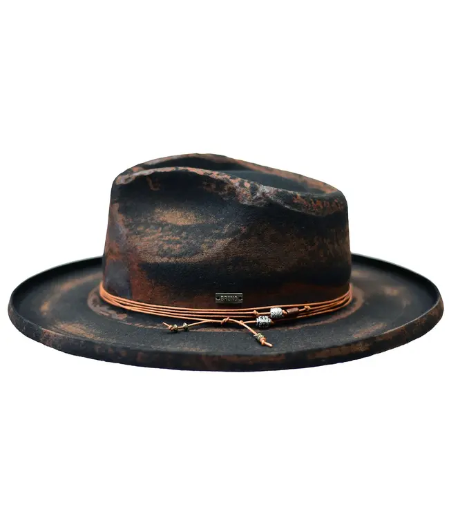 ORLEANS  WOOL FELT DISTRESSED FEDORA HAT WIDE PENCIL CURL