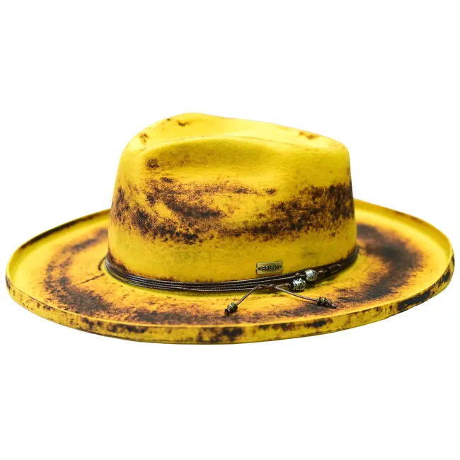 ORLEANS  WOOL FELT DISTRESSED FEDORA HAT WIDE PENCIL CURL