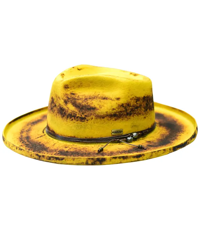 ORLEANS  WOOL FELT DISTRESSED FEDORA HAT WIDE PENCIL CURL