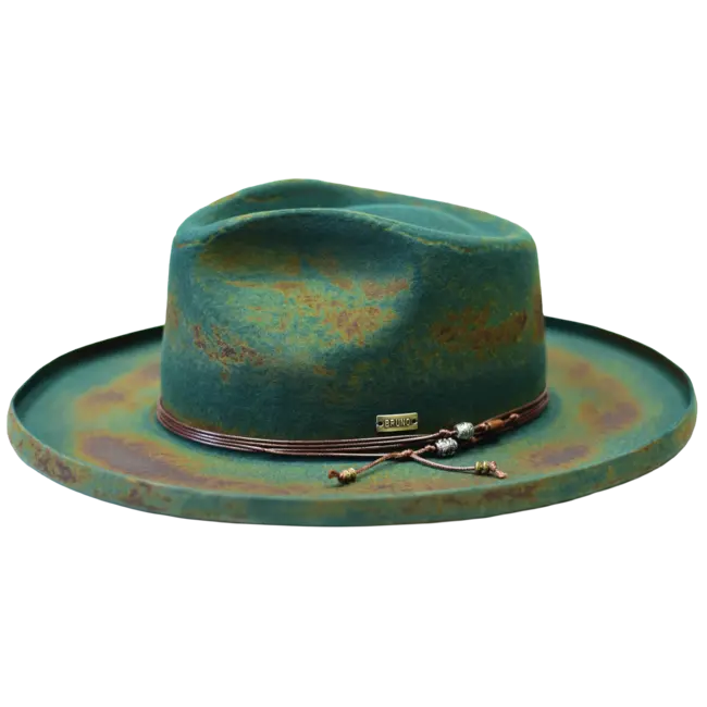 ORLEANS  WOOL FELT DISTRESSED FEDORA HAT WIDE PENCIL CURL