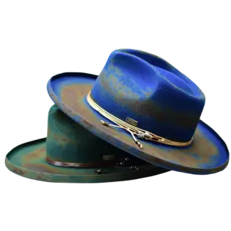 Bruno Capelo ORLEANS  WOOL FELT DISTRESSED FEDORA HAT WIDE PENCIL CURL