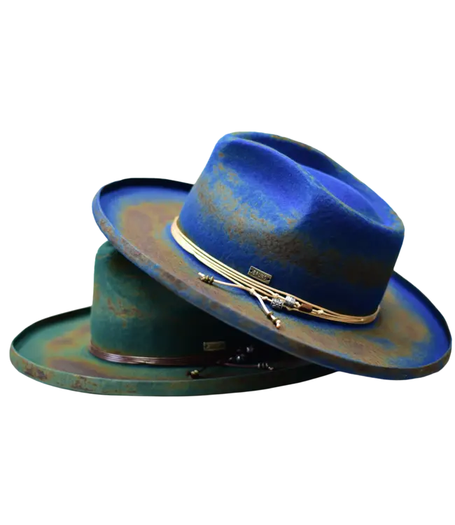 ORLEANS  WOOL FELT DISTRESSED FEDORA HAT WIDE PENCIL CURL