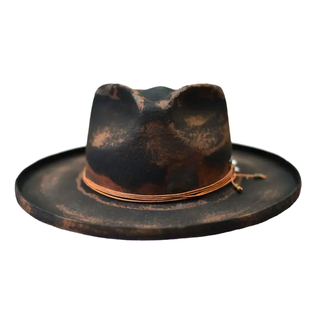 ORLEANS  WOOL FELT DISTRESSED FEDORA HAT WIDE PENCIL CURL