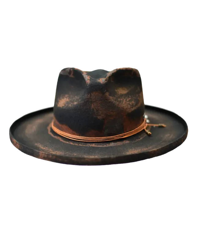 ORLEANS  WOOL FELT DISTRESSED FEDORA HAT WIDE PENCIL CURL