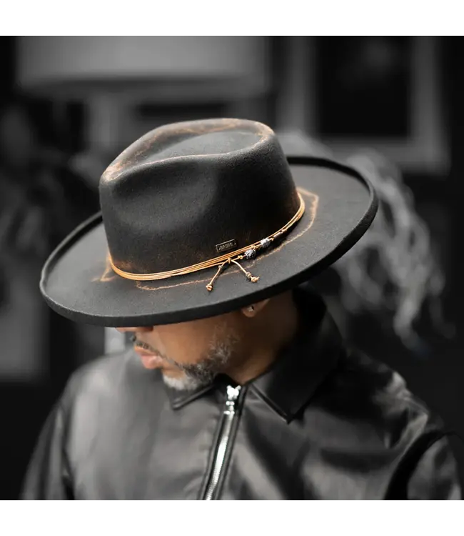 ORLEANS  WOOL FELT DISTRESSED FEDORA HAT WIDE PENCIL CURL