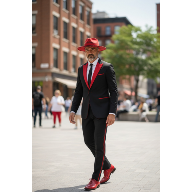 ORLEANS  WOOL FELT DISTRESSED FEDORA HAT WIDE PENCIL CURL