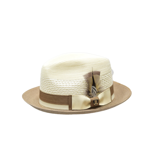 Bruno Capelo Belvedere Collection 2-Tone Straw Fedora Hat Snap Brim