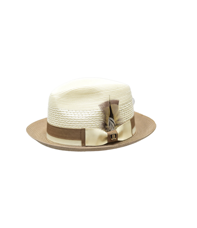 Bruno Capelo Belvedere Collection 2-Tone Straw Fedora Hat Snap Brim