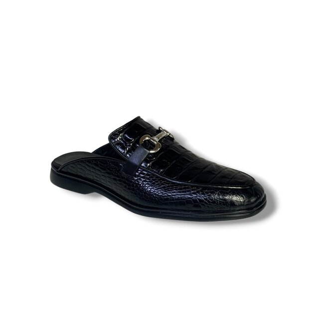 Mule Duca SA493 Black Croc Embossed