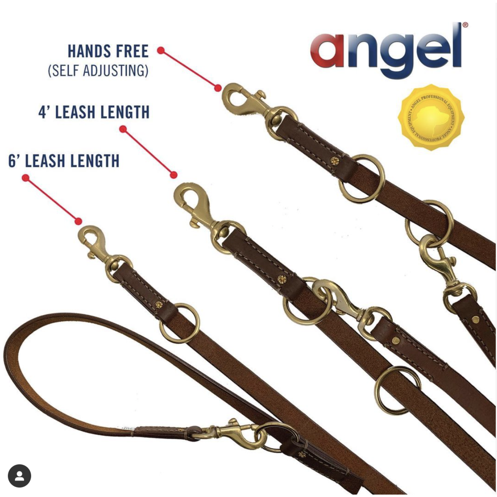 Angel Pet Supplies Angel: Brown Leather Multi-Function Leash 7' x 3/4"