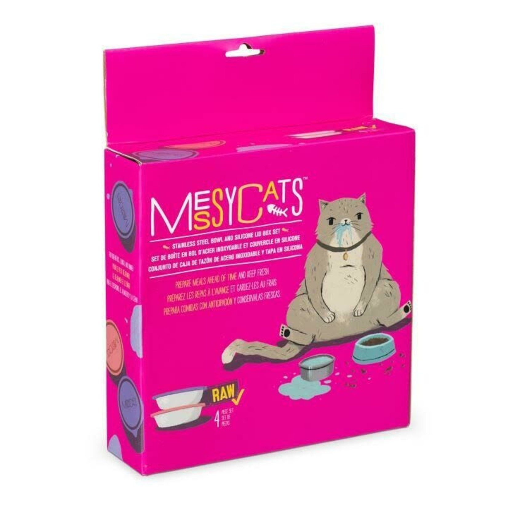 Messy Cats Messy Cats: Stainless Saucers with Silicone Lids: 4pc Set