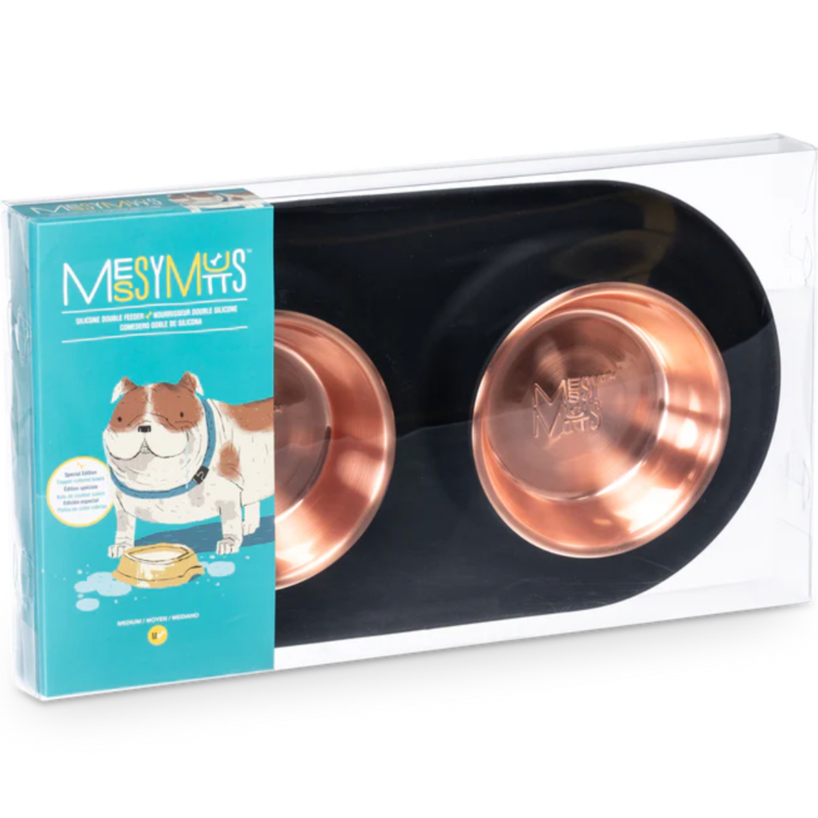 Messy Mutts Messy Mutts: Double Silicone Feeder: Stainless Copper Saucers