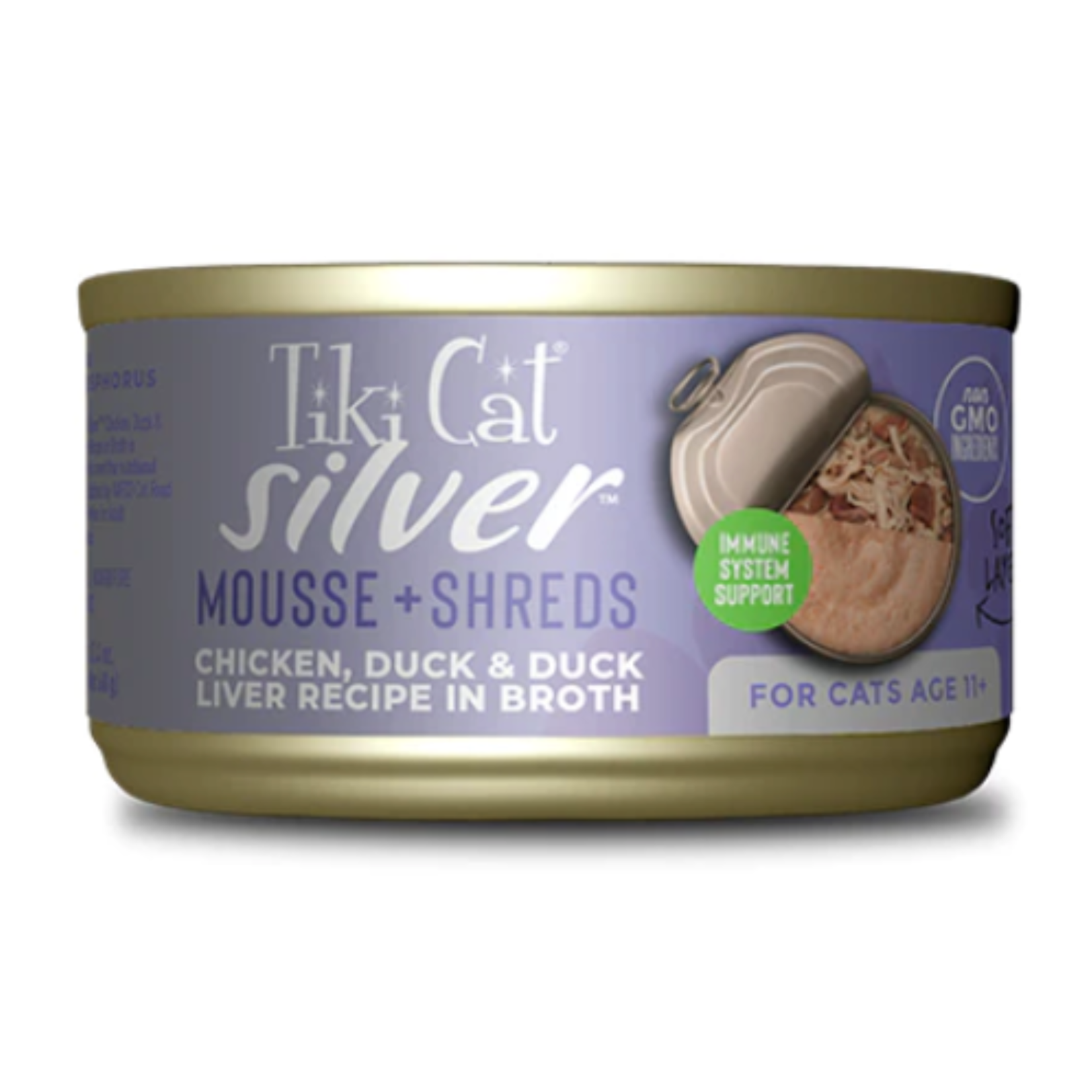 Tiki Cat Tiki Cat: Silver Senior: Mousse & Shred Chicken, Duck, Duck Liver 2.4oz