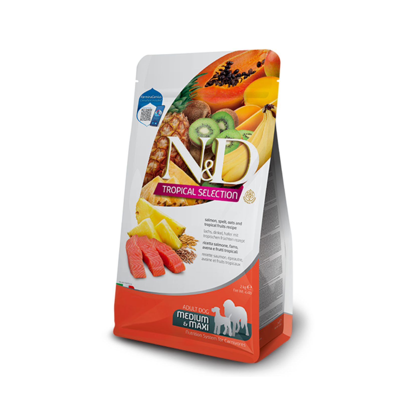 Farmina Farmina: N&D Tropical: Adult Med/Maxi: Salmon, Spelt, Oats & Fruit