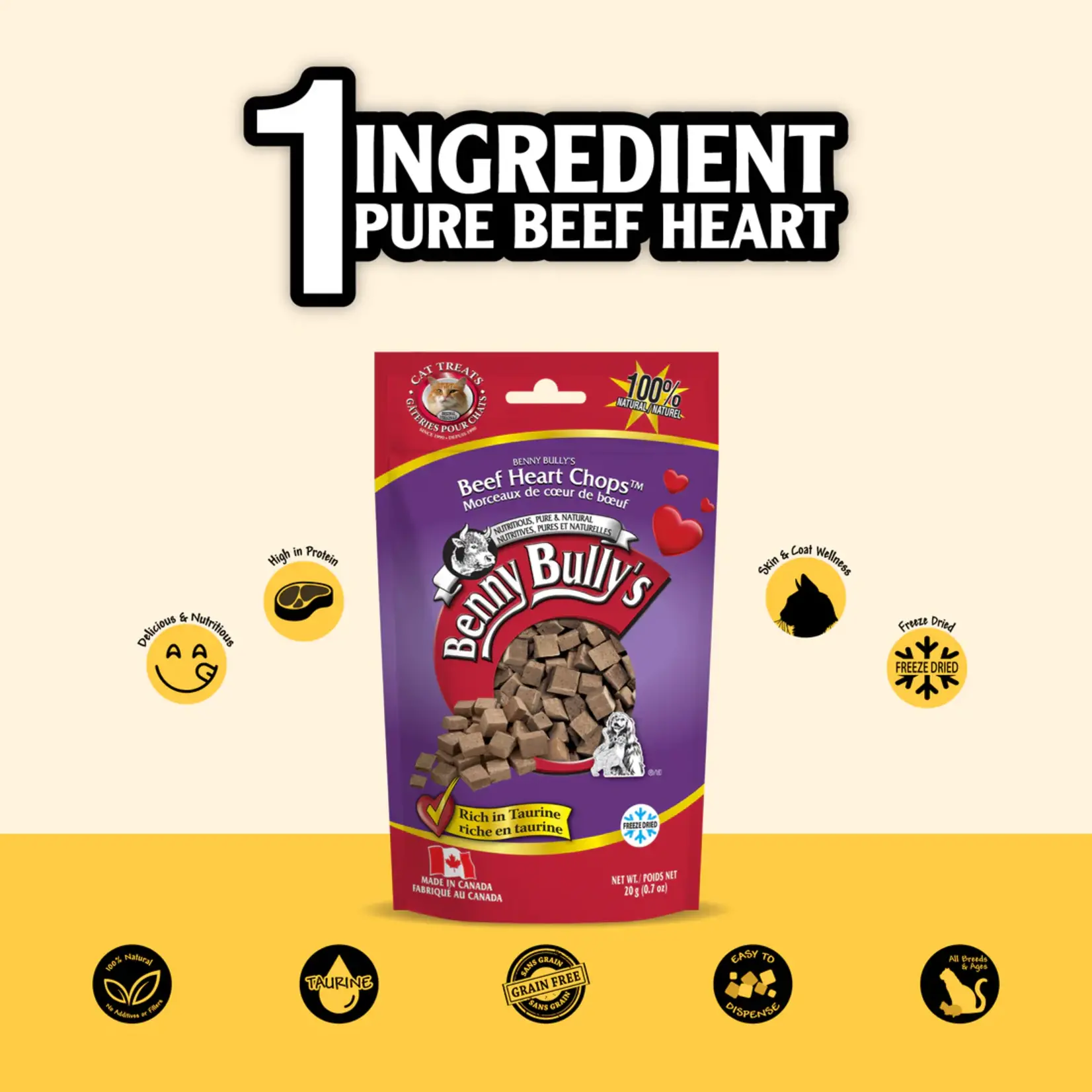 Benny Bully's Benny Bully's: Beef Heart Chops: Cat Treats 20g