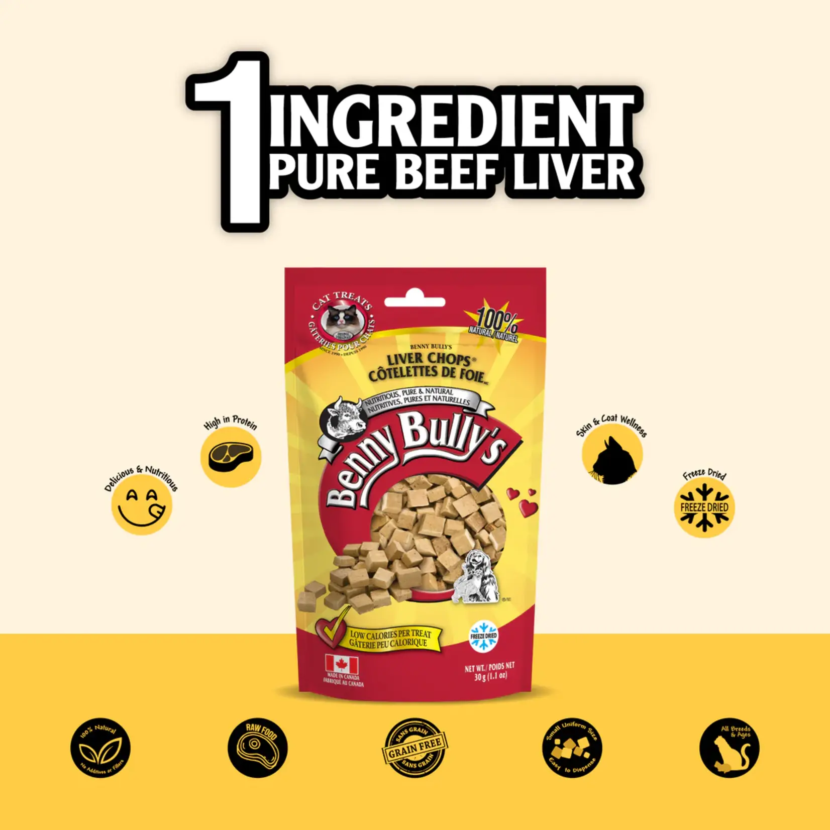 Benny Bully's Benny Bully's: Beef Liver Chops: Cat Treats 30g