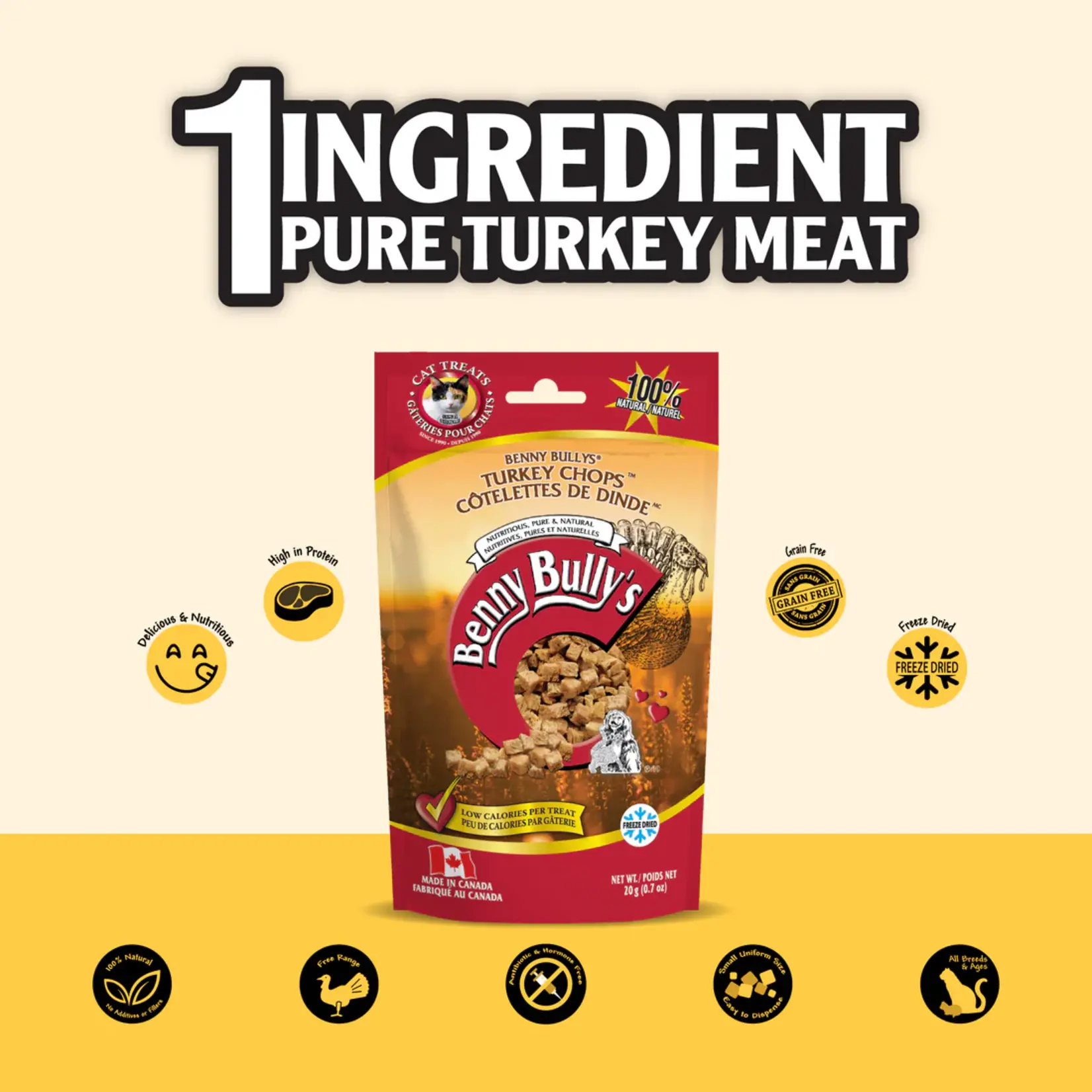 Benny Bully's Benny Bully's: Turkey Chops: Cat Treats 20g