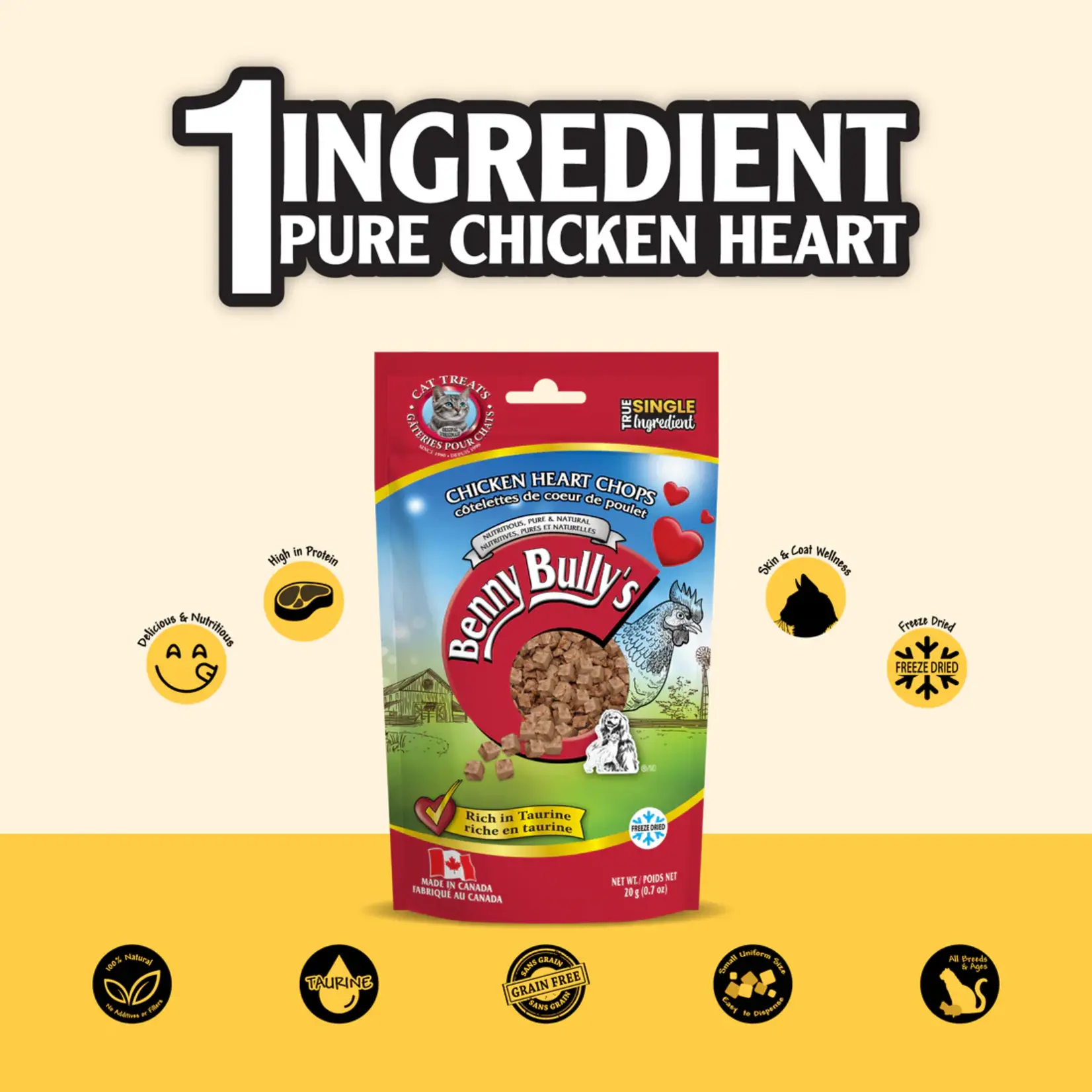 Benny Bully's Benny Bully's: Chicken Heart Chops: Cat Treats 20g