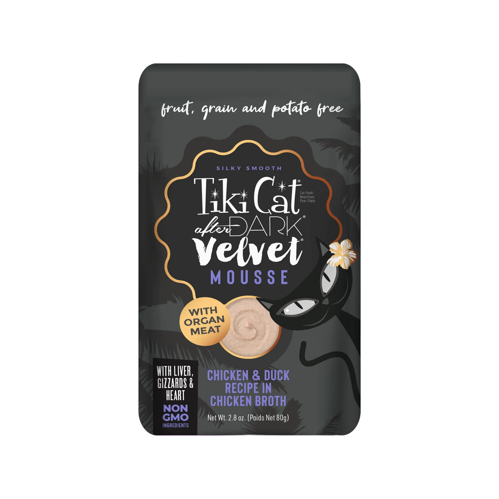 Tiki Cat Tiki Cat: After Dark: Velvet Mousse Pouch: Chicken & Duck in Broth 2.8oz