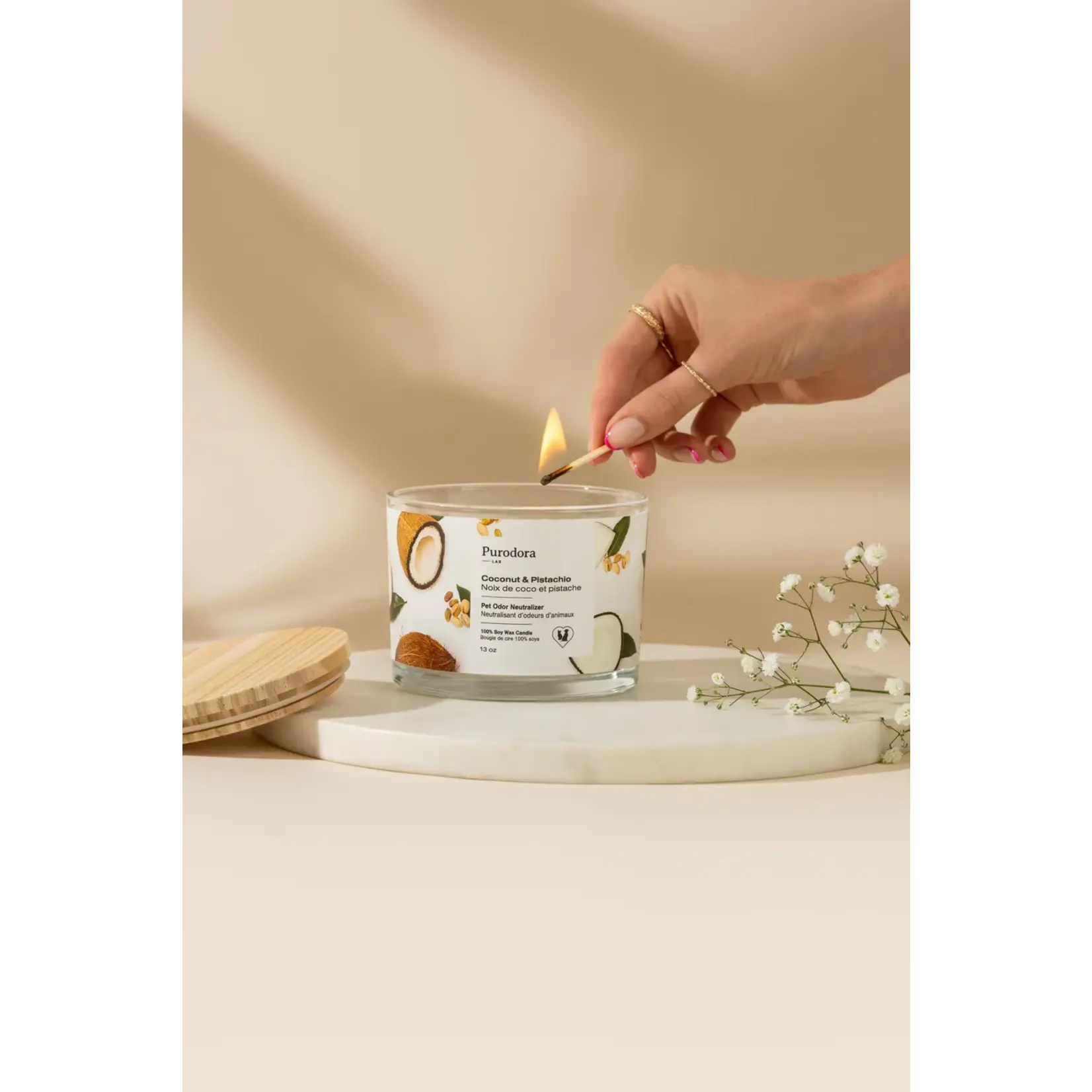 Purodora Purodora: 100% Soy Candle: Pet Odor Neutralizer: Coconut & Pistachio