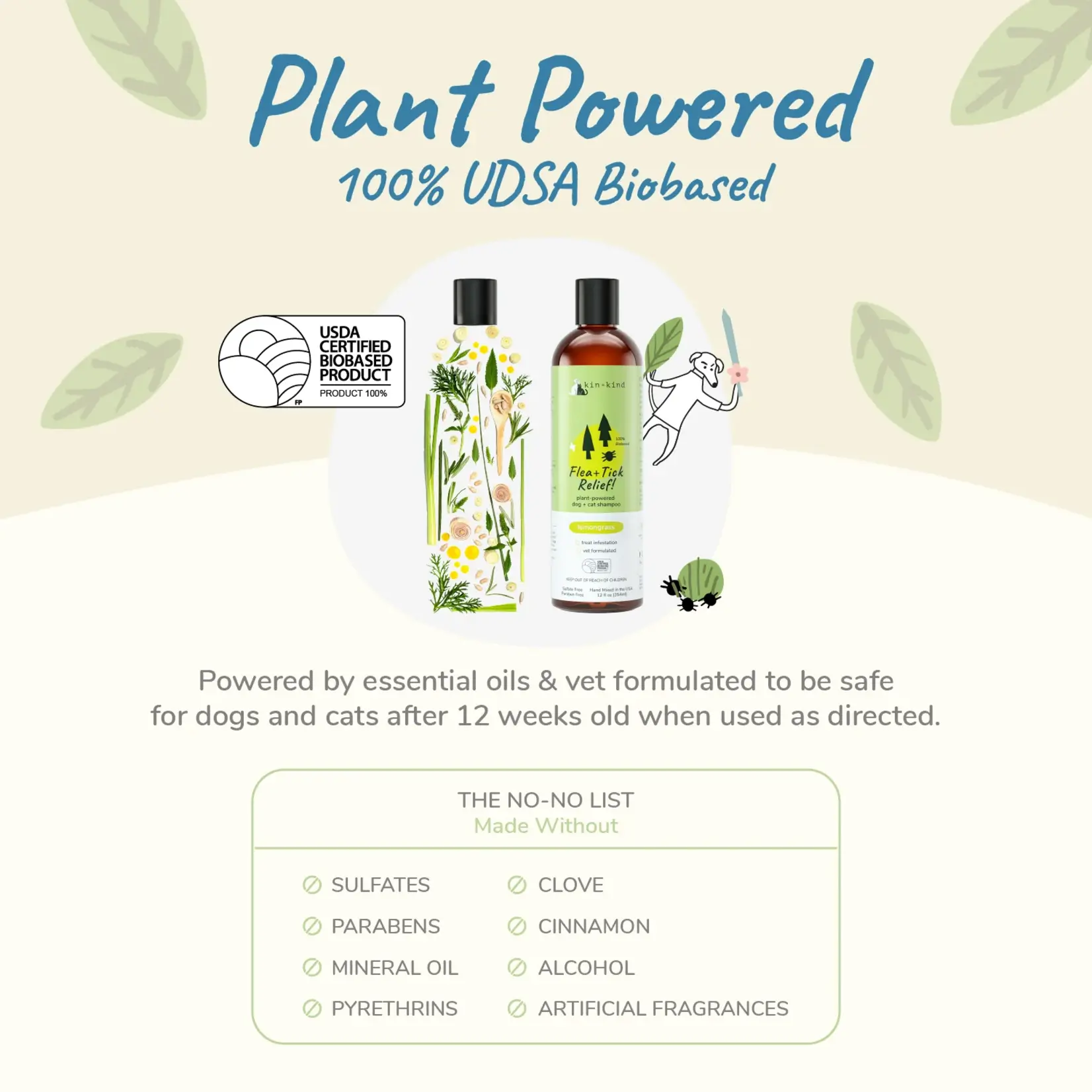 Kin & Kind Kin & Kind: Outdoor Shield: Flea & Tick Lemongrass Shampoo 12oz